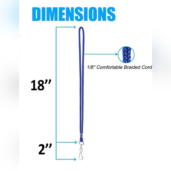 100 piece lanyard bundle. Blue, 18" length 36" circumference with swivel hook - Picture 3 of 6